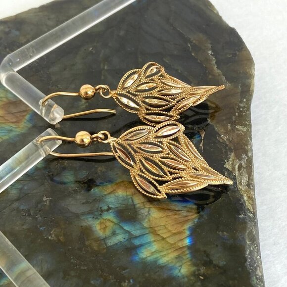 Dyadema Italy Gold Vermeil Sterling Silver 925 Diamond Cut Dangle Drop Earrings - Picture 6 of 16